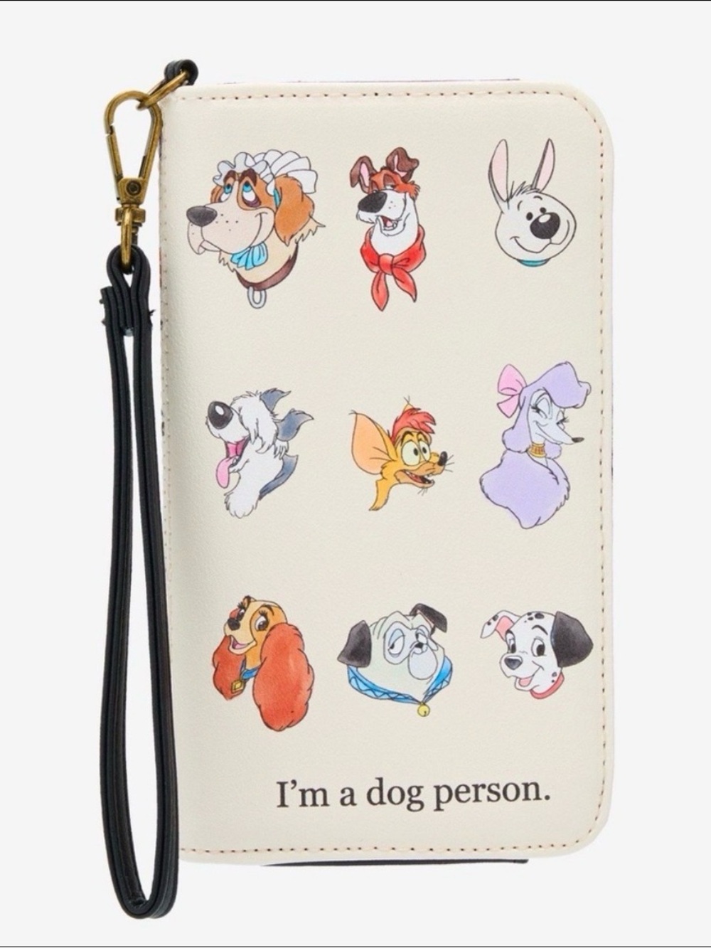 Loungefly Disney “I Am a Dog Person” Cream Wristlet w/ Strap- NWT
